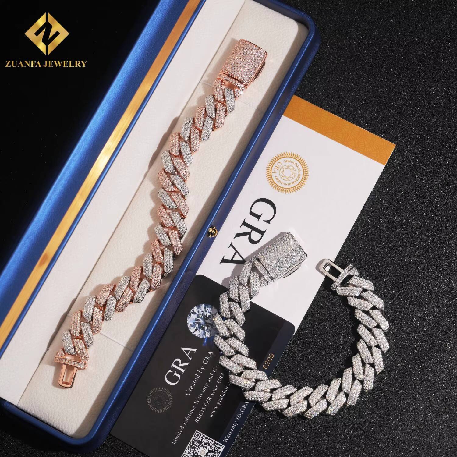 Wuzhou Zuanfa Hip Hop Menfor Bracelet Necklace 925 Silver 15mm Two Tone Moissanite Miami Cuban Link Chain Rock Jewelry