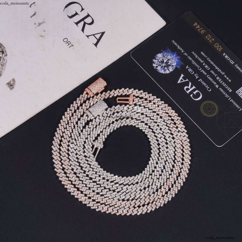 Pass VVS Moissanite Tester Ice Out One Row Hip Hop Thin 5mm Width 925 Sliver Silicon Stone Cuban Chain