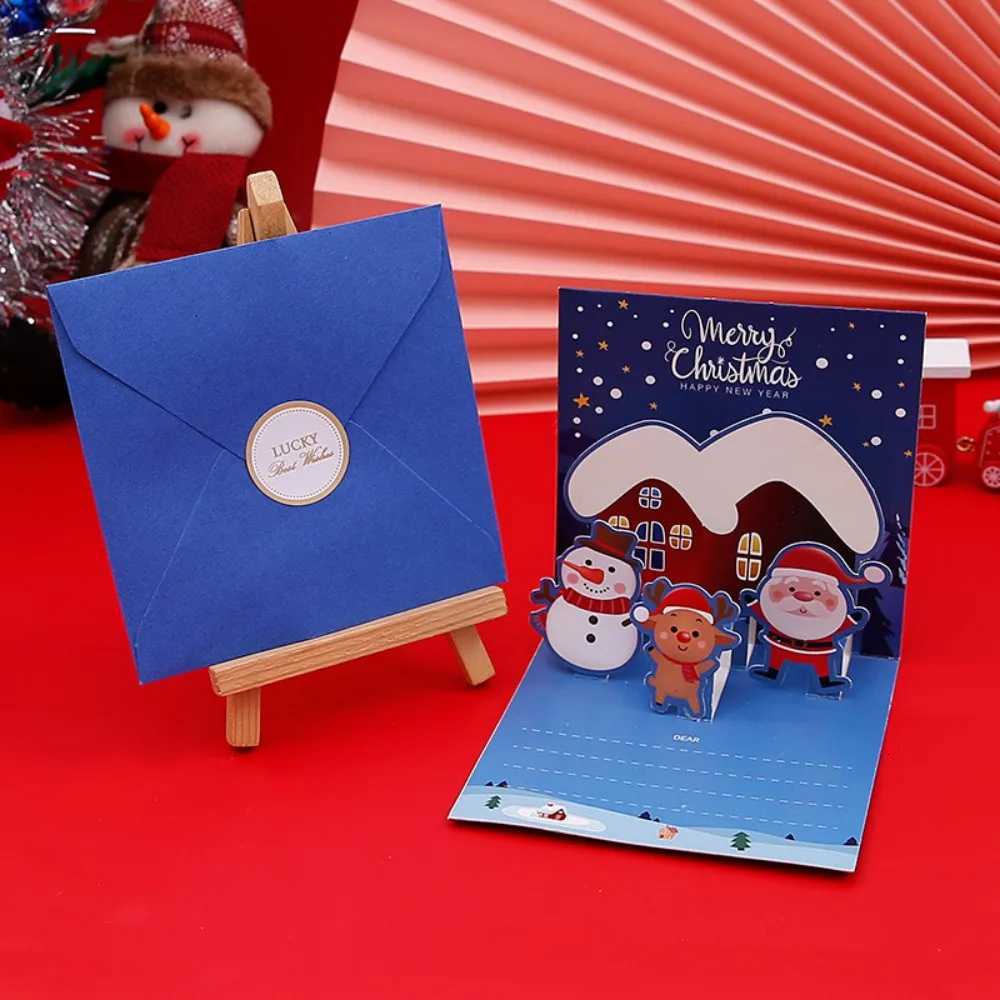 6Pcs/lot 3D Carton Christmas Greeting Card Kids Christmas Blessing Cards Envelope New Year Postcard Gift Card Xmas Party H251210