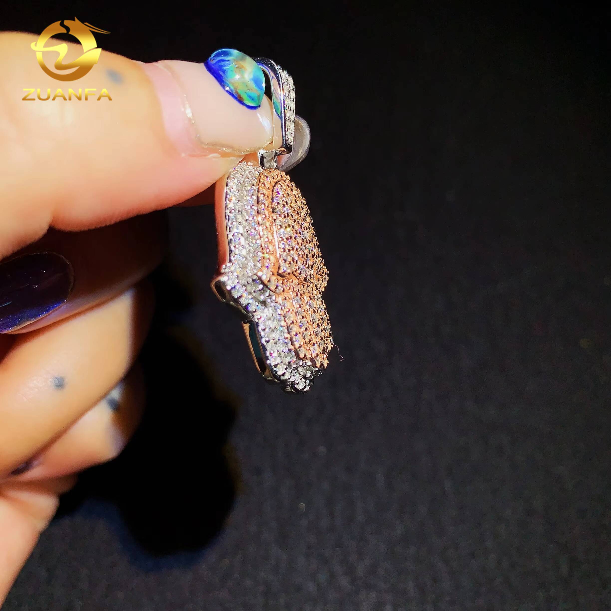 Lucky Charm Hamsa Hand Pendant Moissanite Pendants Fatima Hand Iced Out Jewelry Custom Moissanite Pendant 2 Tone