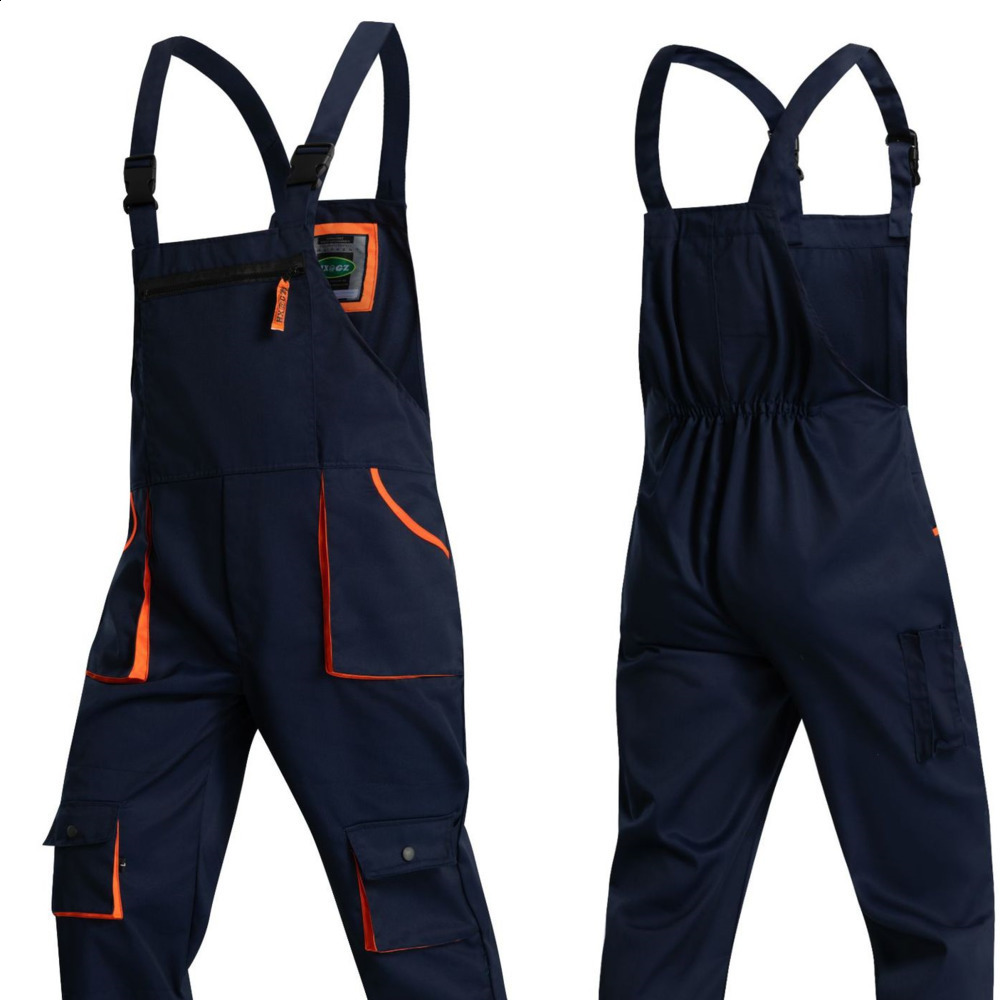 Bib Overalls Mens Work Clothes Plus Size Protective Coveralls Strap Jumpsuit Multi Pockets Uniform Work Dungarees Cargo Pants 240506