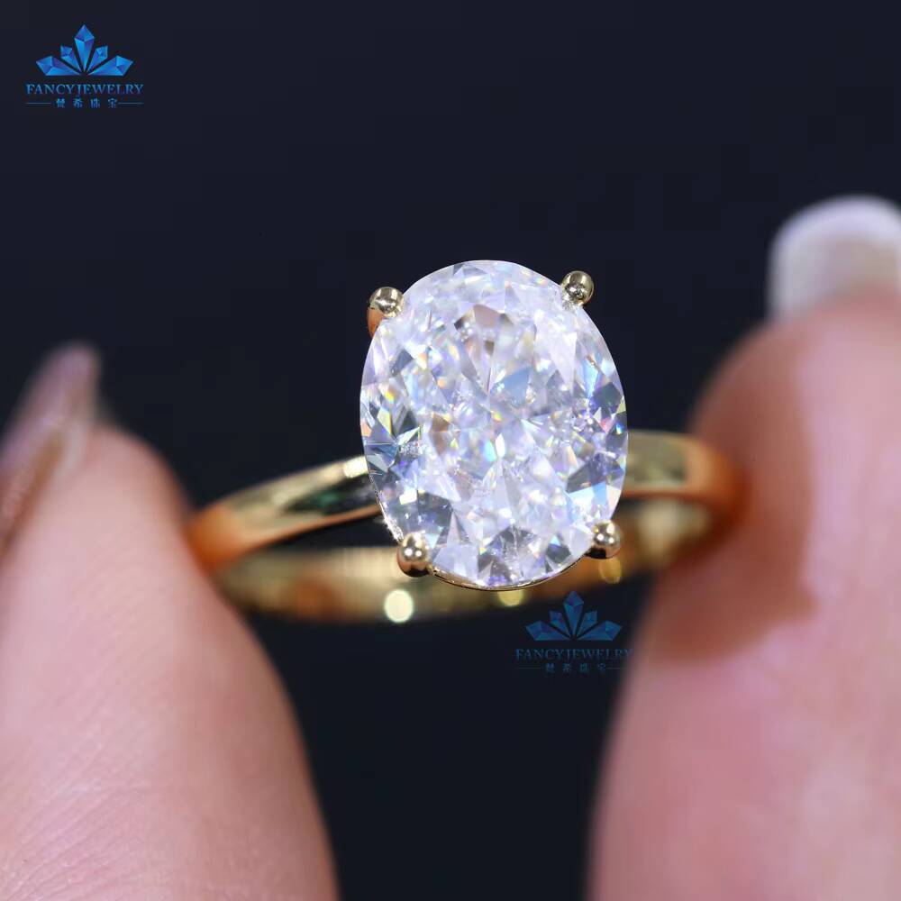 Fancy Custom Solitaire Big 2ct 3carat Gold 14k 18k Engagement Ice Oval Vvs Moissanite Wedding Lab Grown Diamond Ring for Women