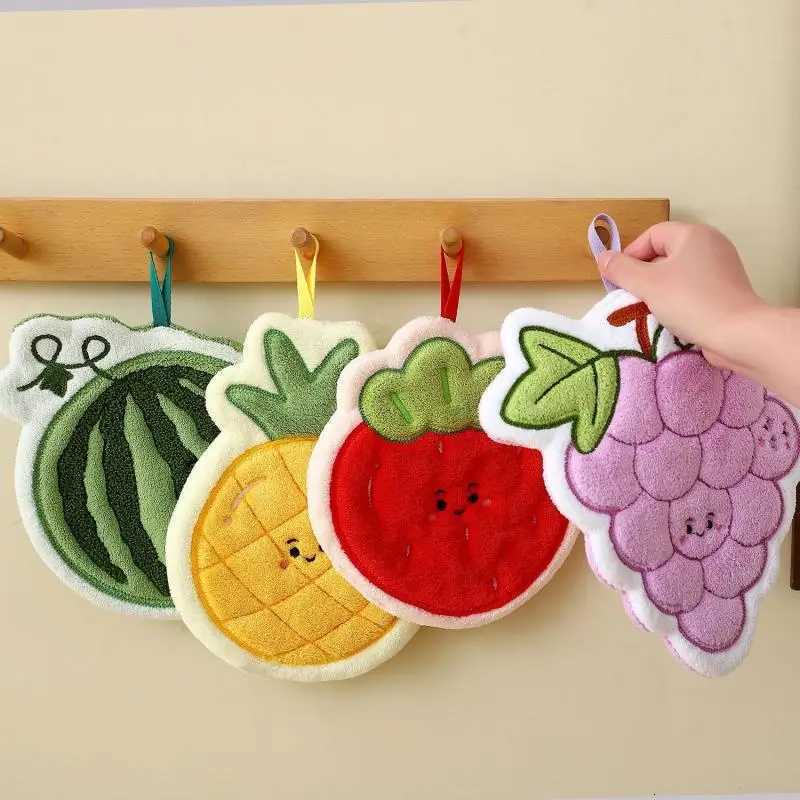 Fruit Hand Towel Kitchen Absorbent Cleaning Cloth Hanging Quick Drying Coral Fleece Rag Bathroom Flower Hand Cloth Home Supplies C251210