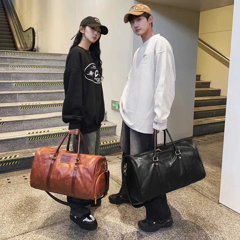 Vintage Gym Bag PU Leather Travel Totes Duffle MenS Sports Fitness Business Large Capacity Lage Handbag Outdoor Shoder Bag Y251209