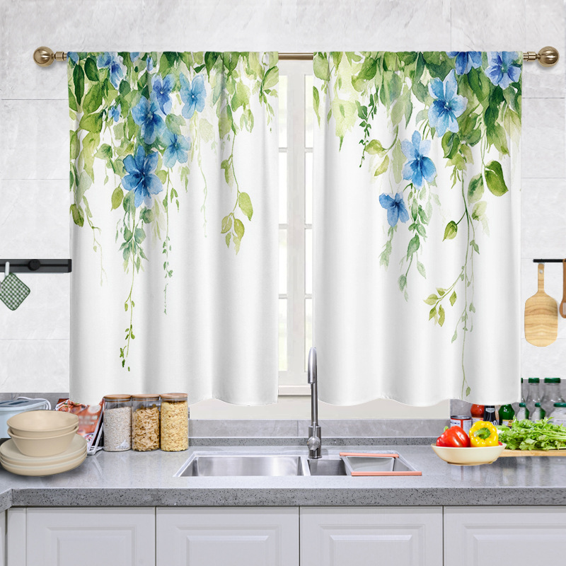 YL-37927 Spring Floral Digital Print Kitchen Filter Curtain Living Room Cafe Bathroom Short Curtain Rod