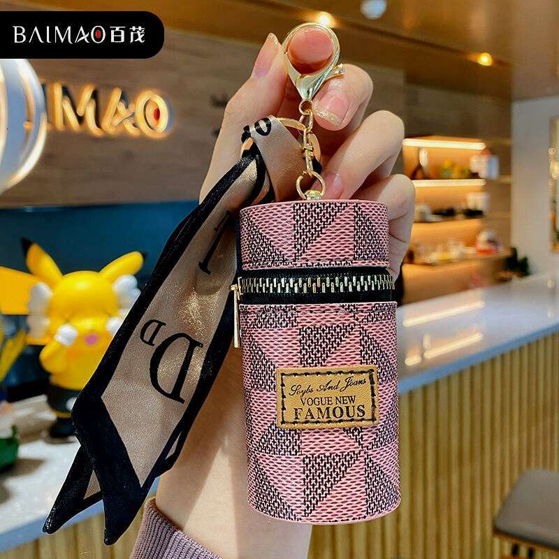 Creative Silk Scarf Monogram Bucket Keychain Large Capacity Storage Bag Accessory Pendant Gift