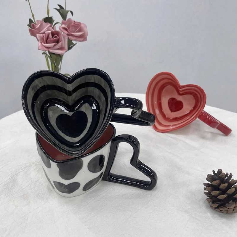 300ml 10oz Heart Shape Coffee Mug Creative Personty Unique Design Ceramic Cup with Heart Shape Handle Lovely Gift for Besties C251210