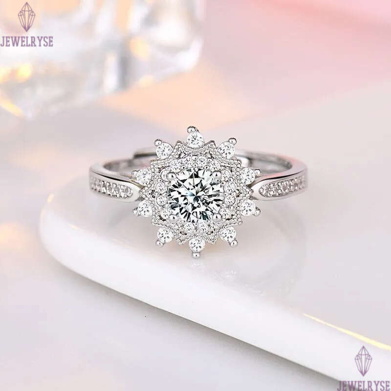 sweet snowflake moissanite stone band rings S925 silver sun flower cute lovely designer OL elegant love bride ring luxury wedding jewelry for women