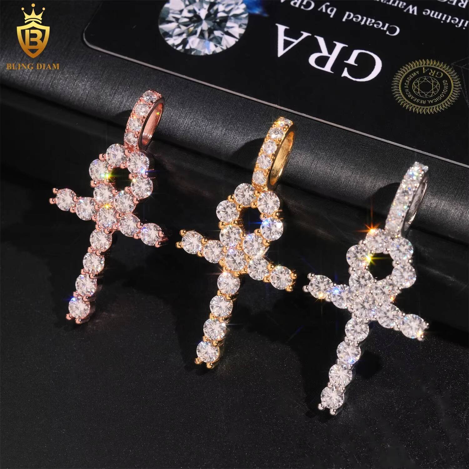 Wholesale Price 925 Sterling Silver Iced Out Custom VVS Moissanite Cross Pendant