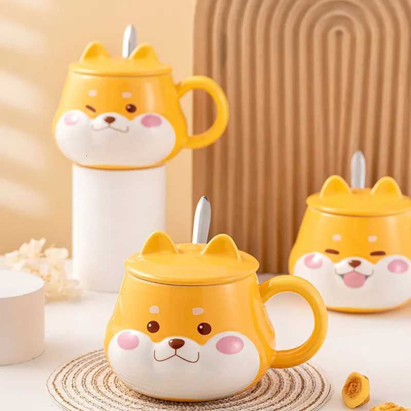 Creative Shiba Inu Ceramic Mug with Lid Cute Household Breakfast Mugs Office Coffee Cup with Lid Couple Water Cups Drinkware C251210