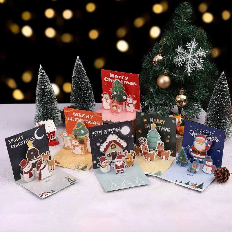 up style 3D Christmas card cartoon cute elk polar bear card happy holiday es folding card gift H251210