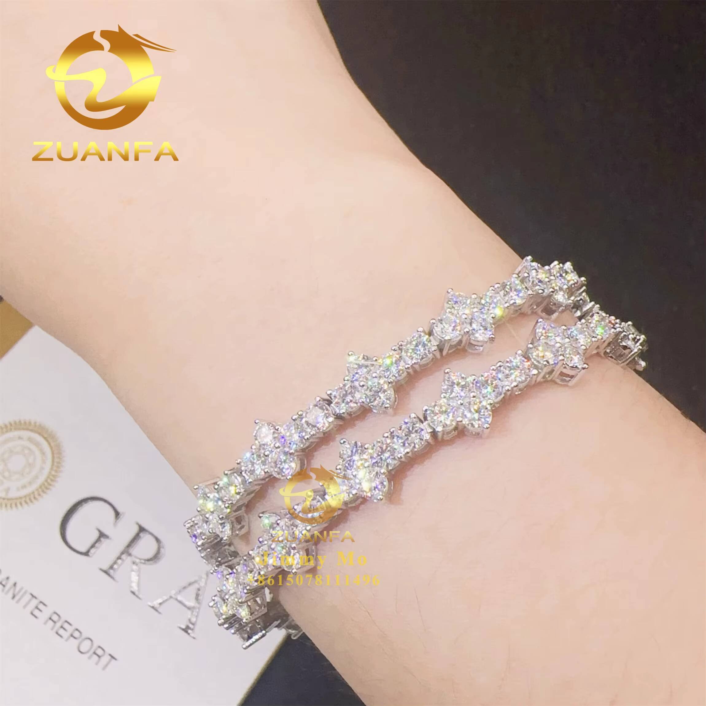 Best Selling 3mm 925 Sterling Silver Man Luxury Hip Hop Jewelry D Moissanite Diamond VVS1 Cluster Tennis Chain Bracelets