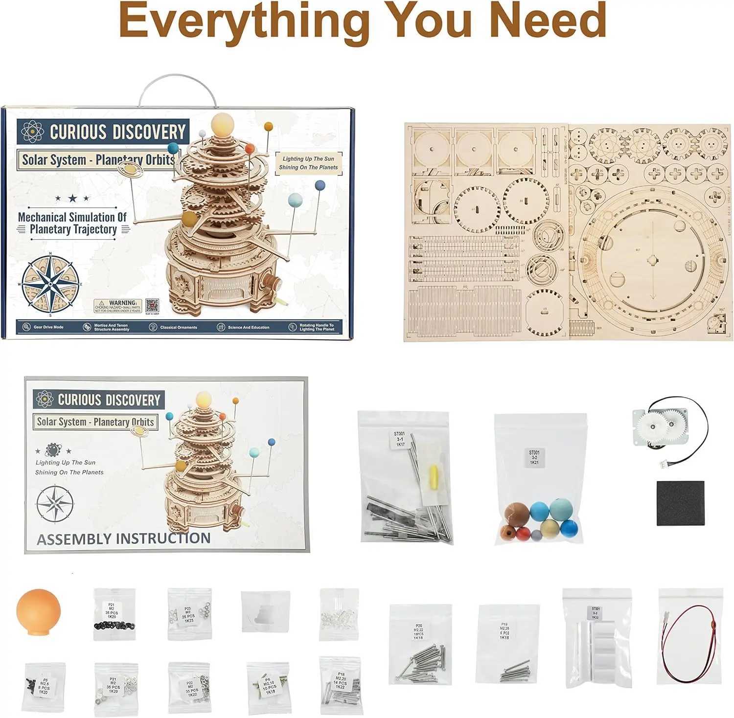 Robotime Rokr 316PCS Rotatable Mechanical Orrery DIY Wooden Model Building Block Kits Assembly Toy Gift for Children Adult ST001T251210