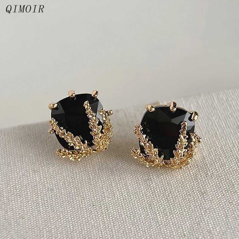 Metal Leaves Black Zircon Post Earrings For Wen Elegant Fashion Jewelry Fancy New Styles Vintage Party Accories Gifts C1658 Y251210