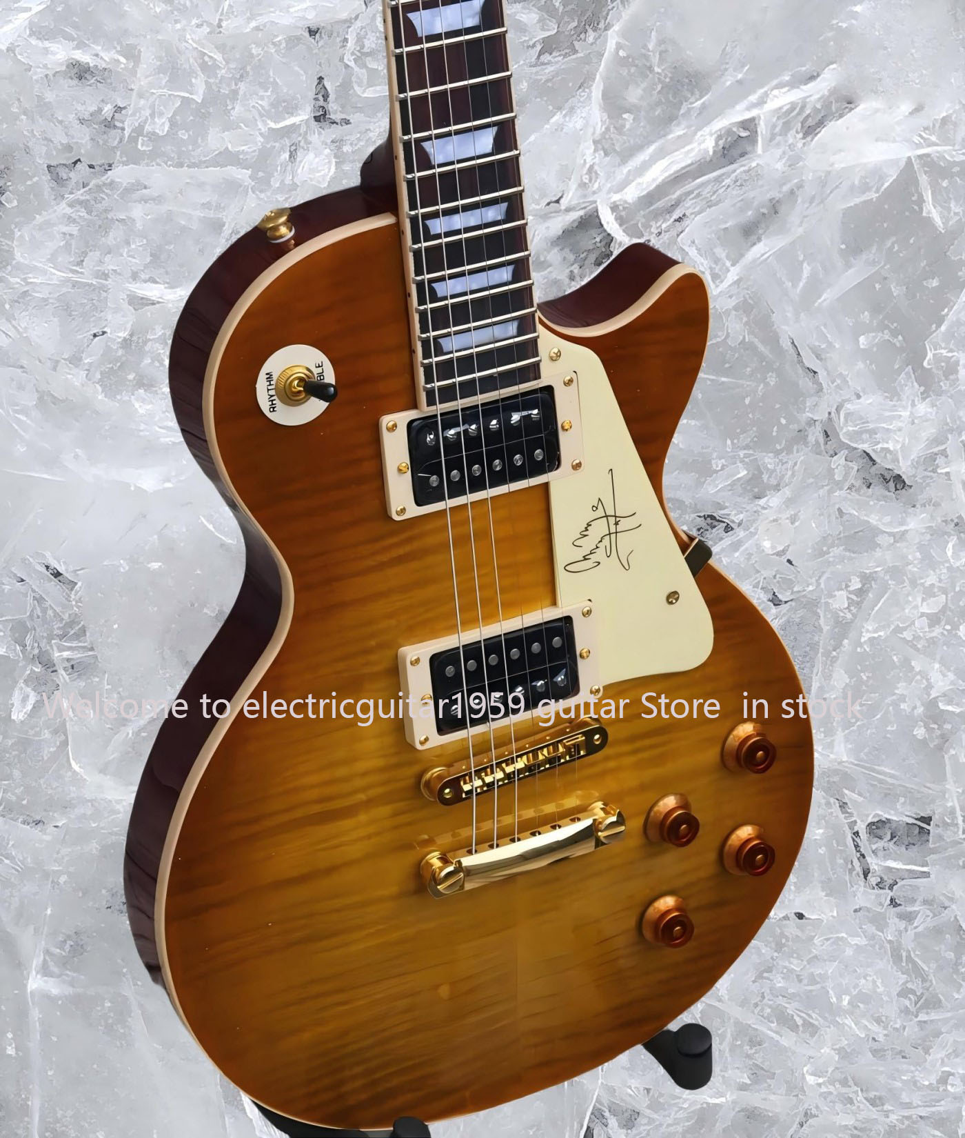 Custom 1959 Jimmy Page Number One JP No. 1 Cherry Sunburst Electric Guitar Little Pin Tone Pro Bridge, Flame Maple Top, Gold Gro #36589
