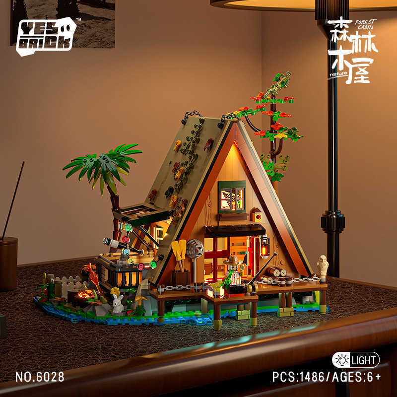 Miniature brick 6028 forest cabin model creative desktop decoration children's gift building block assembly toyW251210