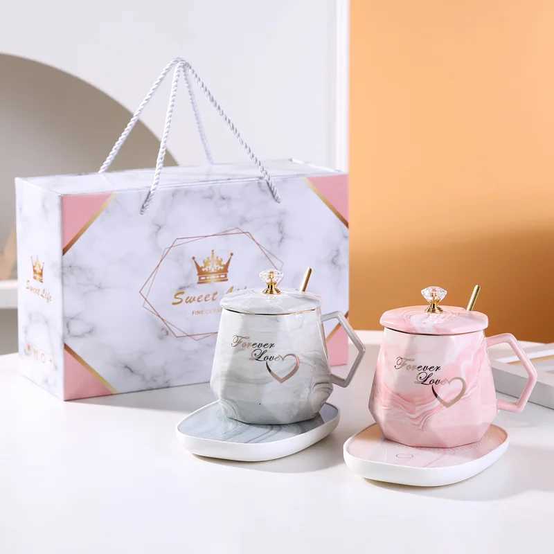 Smart Warming Mug With Marble Pattern 55C Ceramic Temperature Control Coffee Cup With Heating Pad Gift Set For Office Use Women C251210