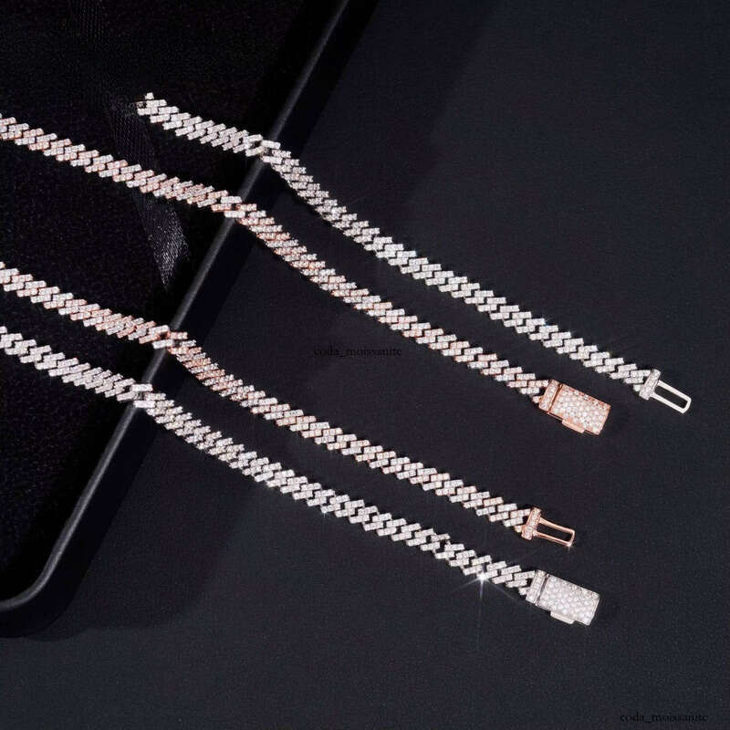 Pass VVS Moissanite Tester Ice Out One Row Hip Hop Thin 5mm Width 925 Sliver Silicon Stone Cuban Chain