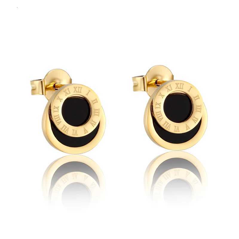 High Quty Black Enamel Ran Numerals Stud Earrings For Wen/Men Girls Piercing Jewelry Titanium Steel Gold Color Earring Y251210