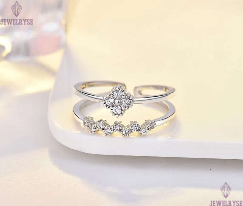 Sweet clover designer ring for women girls s925 silver classic simple double row diamond sparkling crystal band rings jewelry