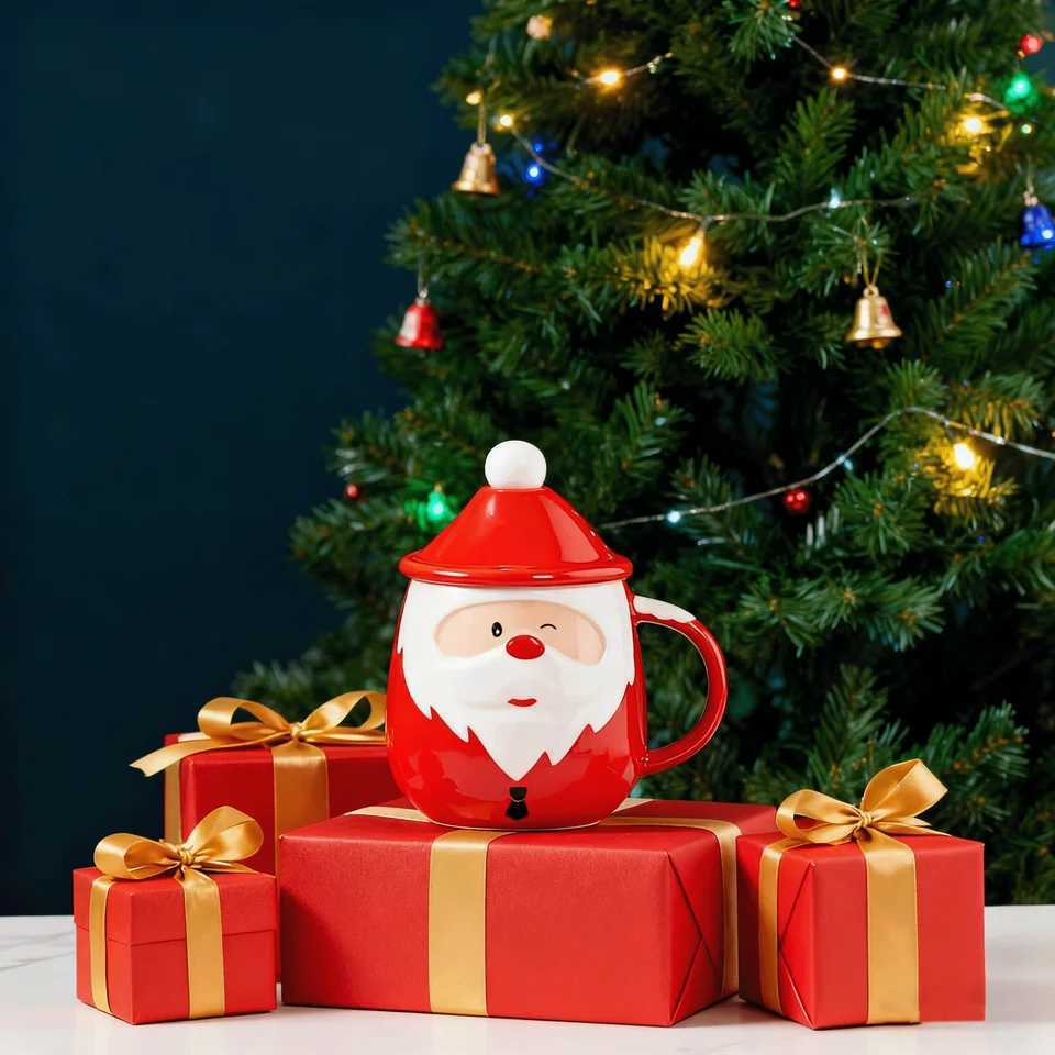 Christmas Santa Claus Cartoon Ceramic Cup Cute Gift High Aesthetic Value Ins Inspired Christmas Themed Water Mug C251210
