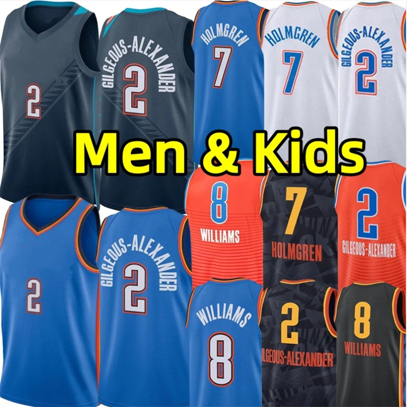 Stitched OKC SGA Shai Gilgeous Alexander Basketball Jerseys Chet Holmgren Jalen Williams Men Youth Kids City Jersey Blue white vest adult children