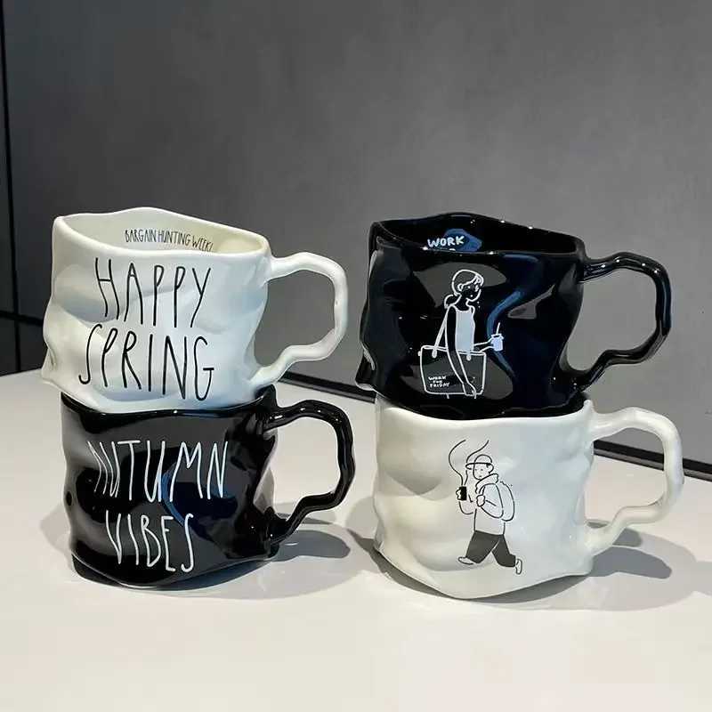 Irregular High Aesthetic Ceramic Mug with Mirror Finish Creative Coffee Mugs Simple Breakfast Milk Cups Birthday Gift Tea Cup C251210