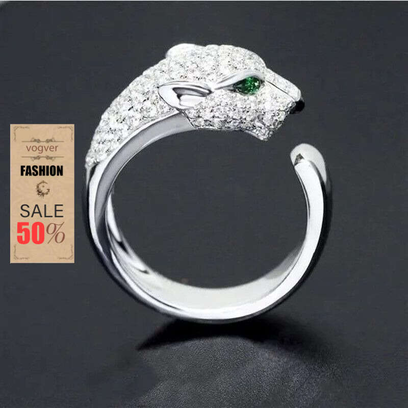 Ring For Women Designer Luxury New Domineering Light Luxury Fashion Leopard Head Ring for Men and Women, Platinum Plated Micro Inlaid Zircon Open Ring