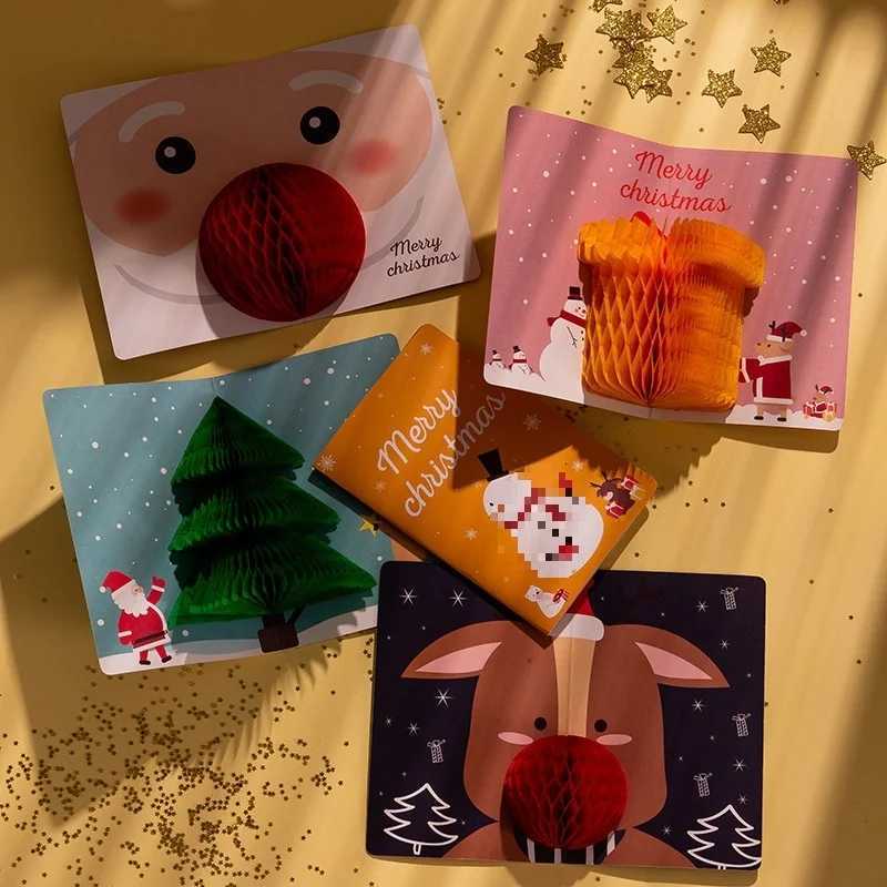 3D Up Christmas Cards with Envelopes Sealing Stickers Honeycb Xmas Cards Cute Merry Christmas Card Holiday Greeting Gift H251210