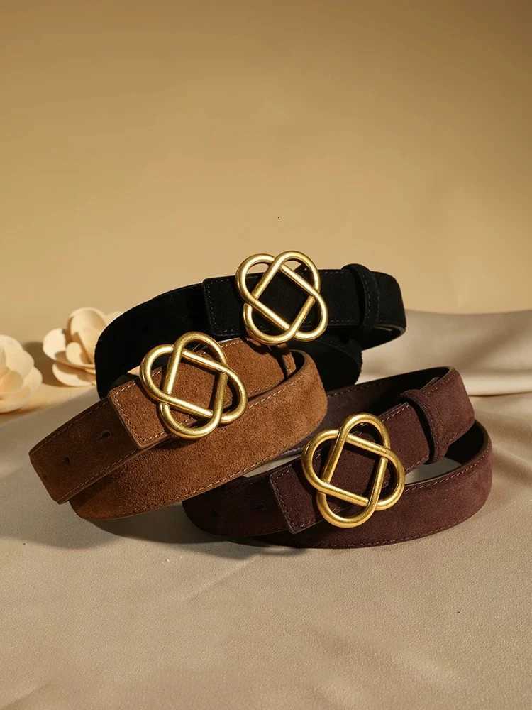 Luxury 2024 New 28cm Wide Suede Cowhide Belt for Women Vintage Style with Retro Golden Buckle Skinny Waistband for Dresses Jeans Y251210