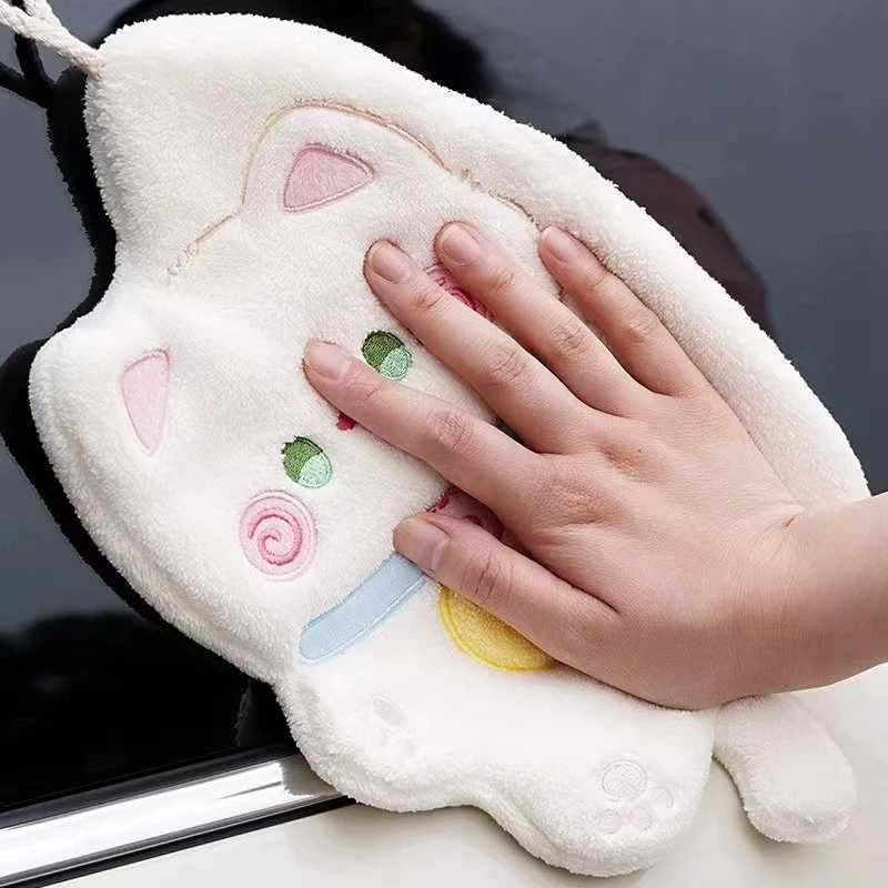 Cute Cat Hand Towel Quick Dry Kitchen Cleaning Wipes Coral Velvet Cartoon Absorbent Hanging Towel Bathroom Accessories C251210