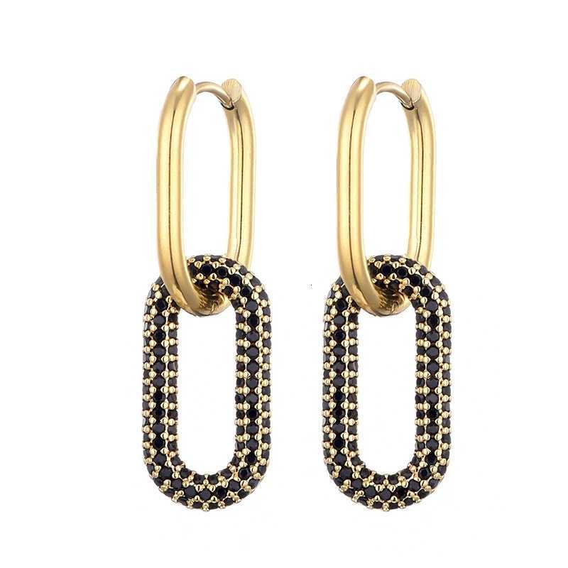 LOVBEAFAS New Gold Color Round Stainless Steel Hoop Earrings Zirconia Copper Oval Rectangle Earrings For Women Ear Clasp JewelryXJ251210 - view 3