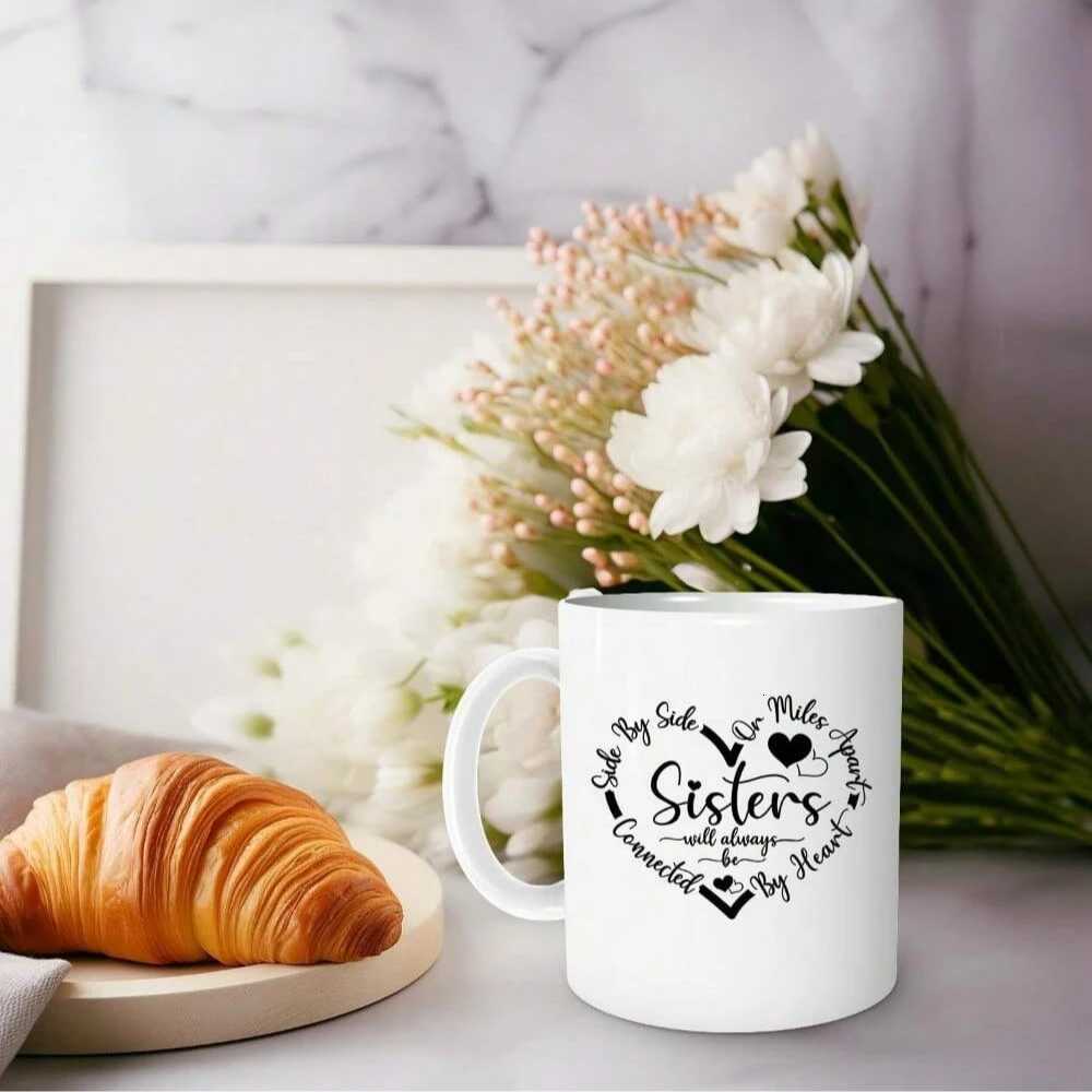 Sister Coffee MugSide By Side Or Miles Apart Sisters Will Always Be Connected By Heart Coffee MugGifts For Big Little Younger C251210
