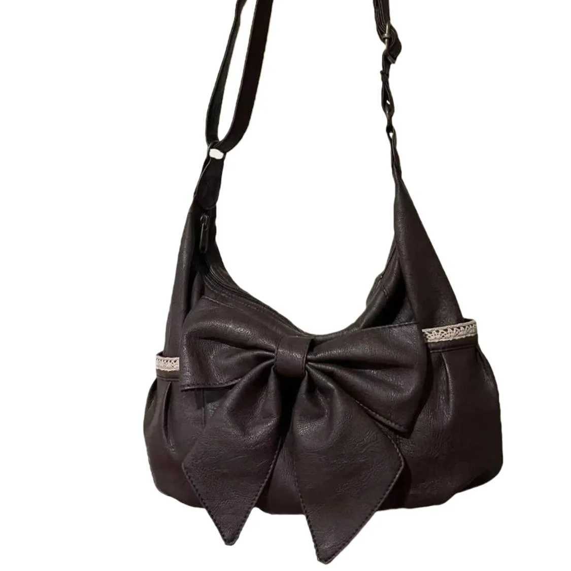 Japanese Fi Cute PU Leather Large Bow Y2k Large Capacity Tote Bag Shoder Bags Wallet Storage Bag Wan Bags Y251209