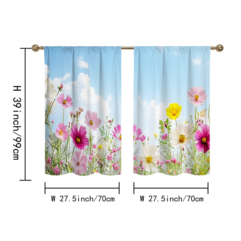 YL-37927 Spring Floral Digital Print Kitchen Filter Curtain Living Room Cafe Bathroom Short Curtain Rod