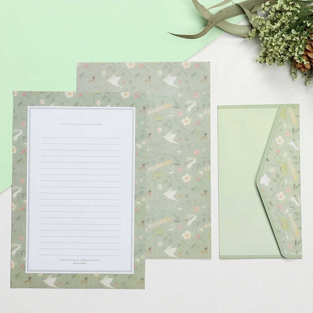 6Pcs Differrent Design Writing Paper With 3Pcs Envelopes Cartoon Pattern Vintage Floral Letter Stationery School Off Supplies H251210