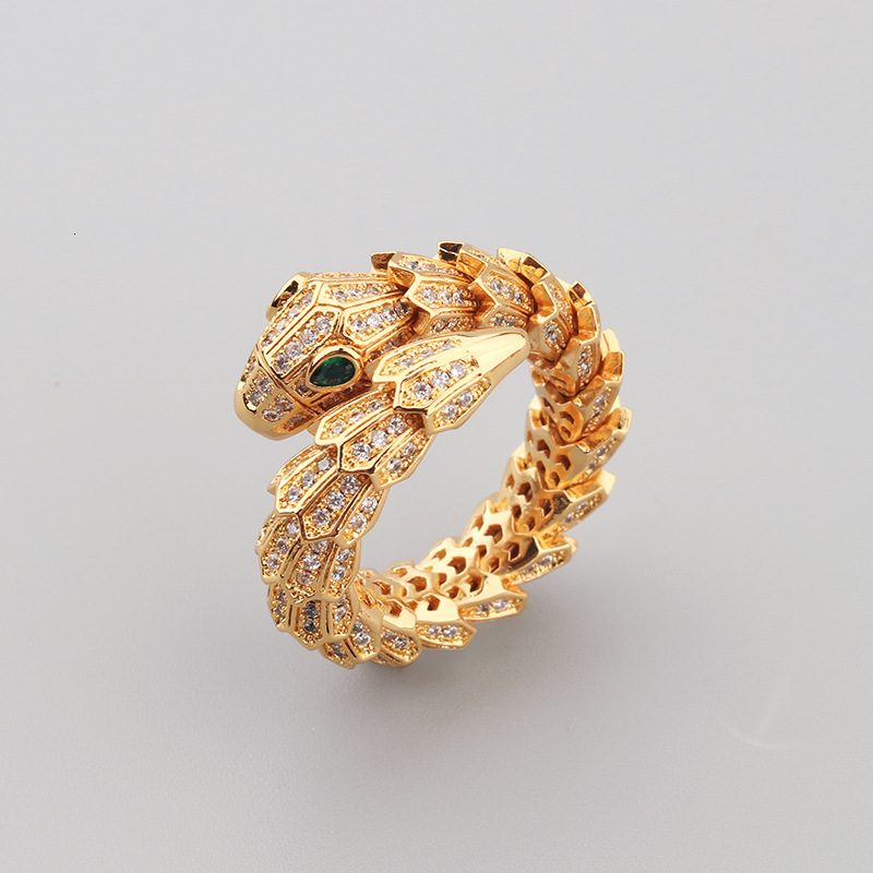 Inlaid Full Diamond Zircon Spring Snake Ring and Fashion Simple Personality Open Women's Ring Jewelry Wholesale