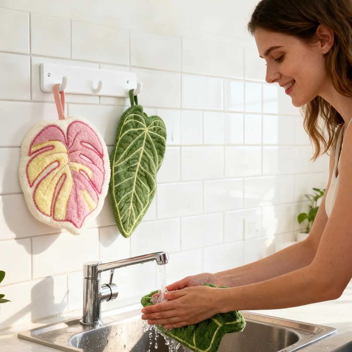 Cute Coral Fleece Handkerchief Thick Soft Hanging Towel Must-have for Home Kitchen Bathroom C251210