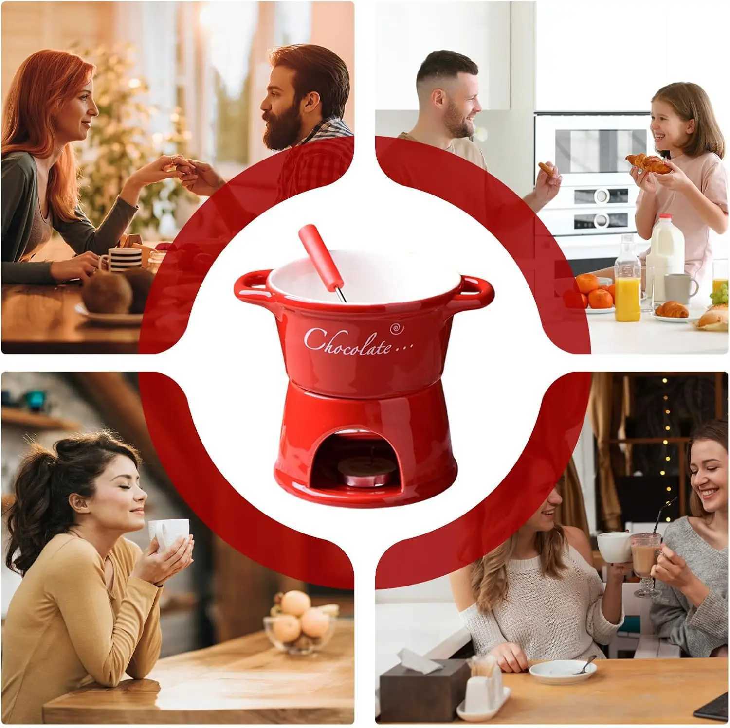 300ml Chocolate Melting Cup with Fork Candle Ceramic Butter Cheese Fondue Cup for Dessert Family Christmas Gatherings Gift C251210