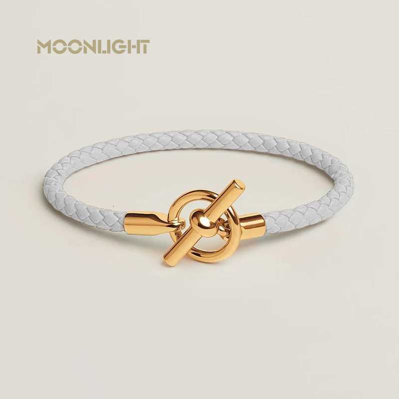 Luxury MOONLIGHT Womens Trendy Gold Color OT Lock Braided Leather Bracelet Classic Designer Men Women Bracelet Fashion Accessories Y251210