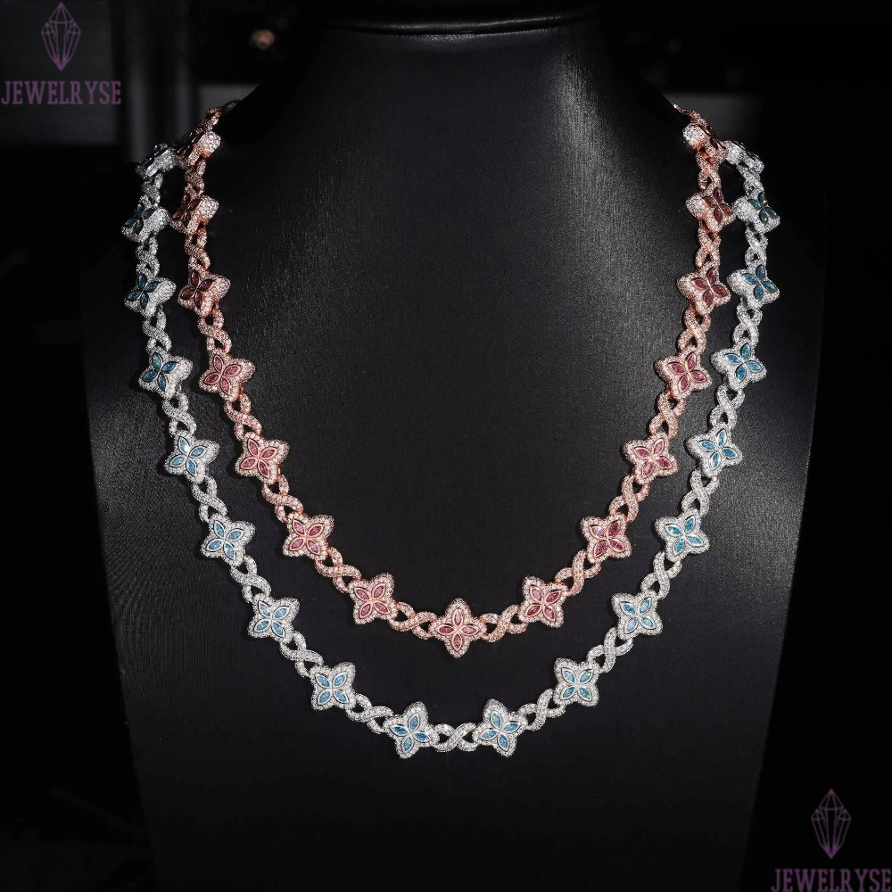 15mm Iced Out Hip Hop Jewelry Bracelet 925 Solid Silver Marquise Diamond VVS D Moissanite Cuban Link Chain Clover Necklace