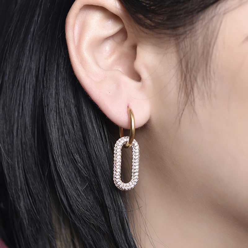 LOVBEAFAS New Gold Color Round Stainless Steel Hoop Earrings Zirconia Copper Oval Rectangle Earrings For Women Ear Clasp JewelryXJ251210 - view 7