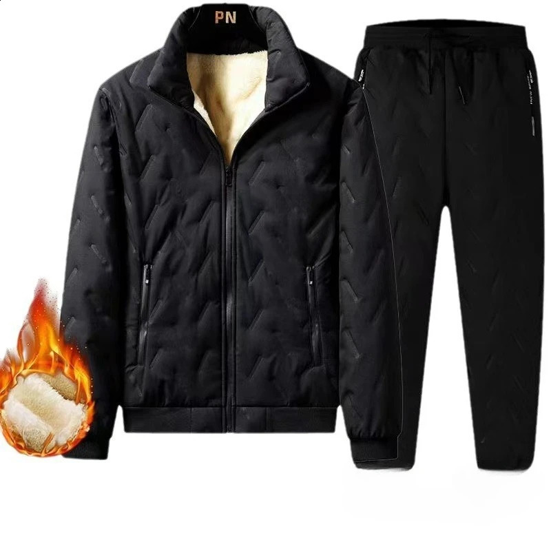 Winter Mens Fleece Tracksuit Set Sherpa Lined Jacket Pants Thermal Underwear Outdoor Sportswear 251205