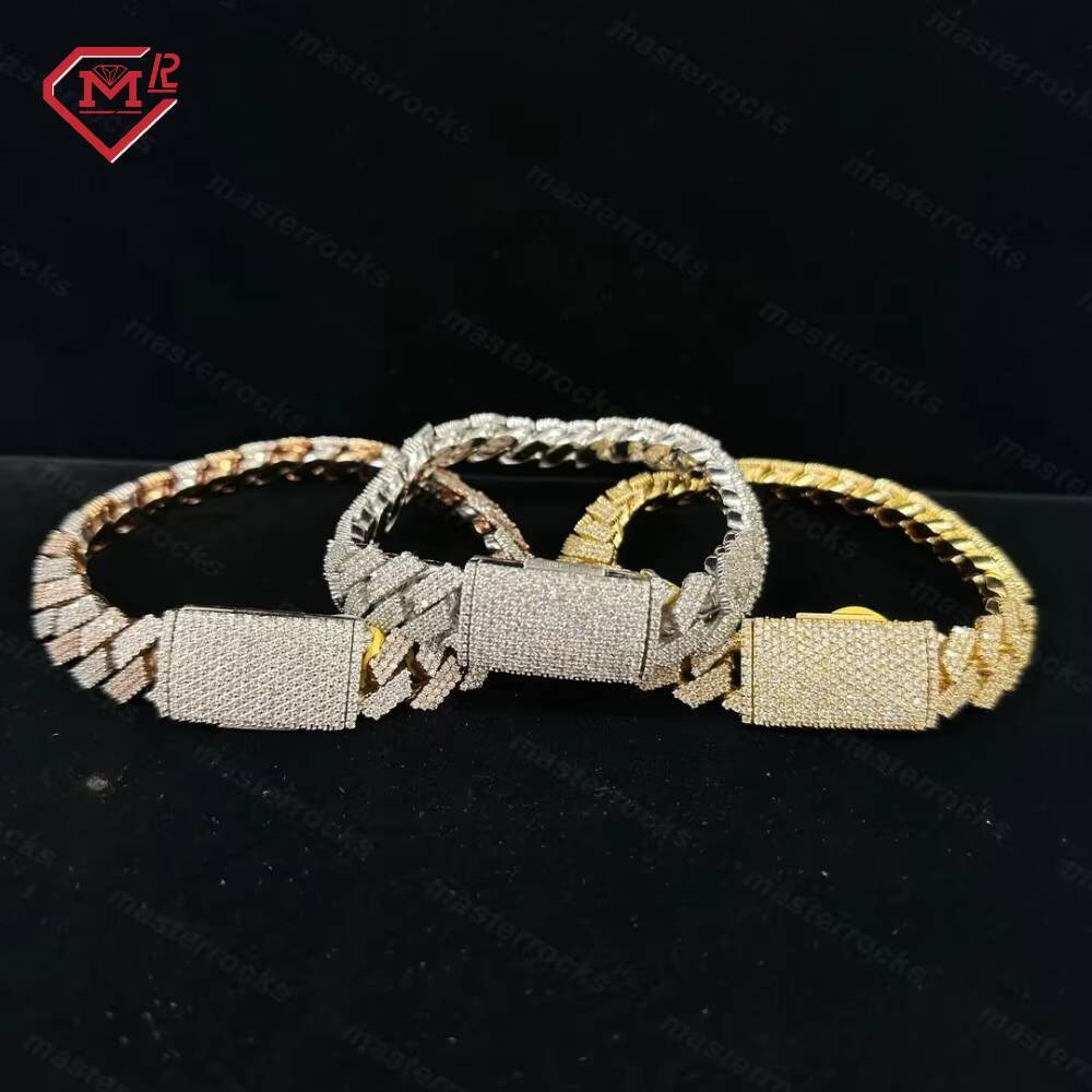 12mm 3 Rows 925 Sterling Silver Cuban Bracelet Colored Hip Hop d Vvs Moissanite Cuban Link Chain Bracelet