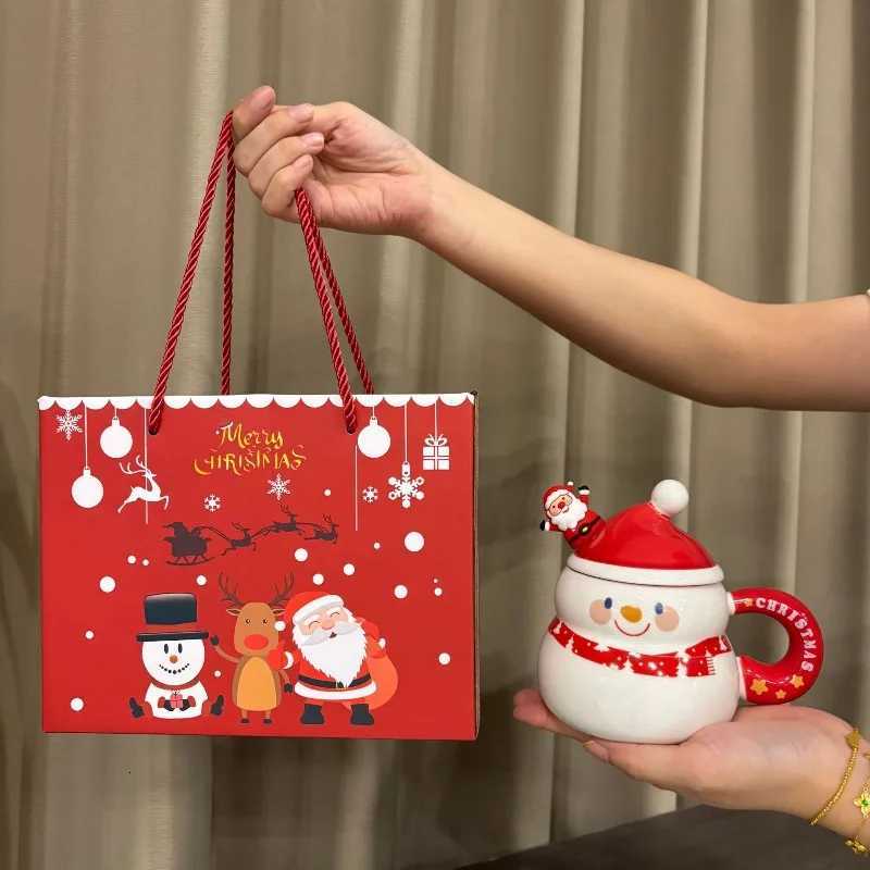 Christmas Ceramic Cup with Lid Spoon Large Capacity Cartoon Christmas Mug Home Holiday Atmosphere Gift C251210
