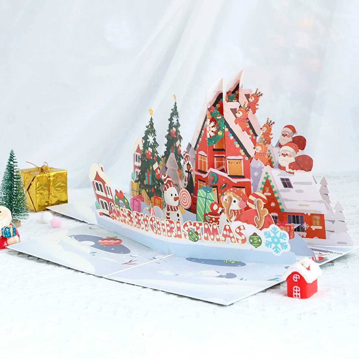 A set of Christmas-themed 3D -up house greeting cards party invitation cards blessing message cards includes envelopes H251210