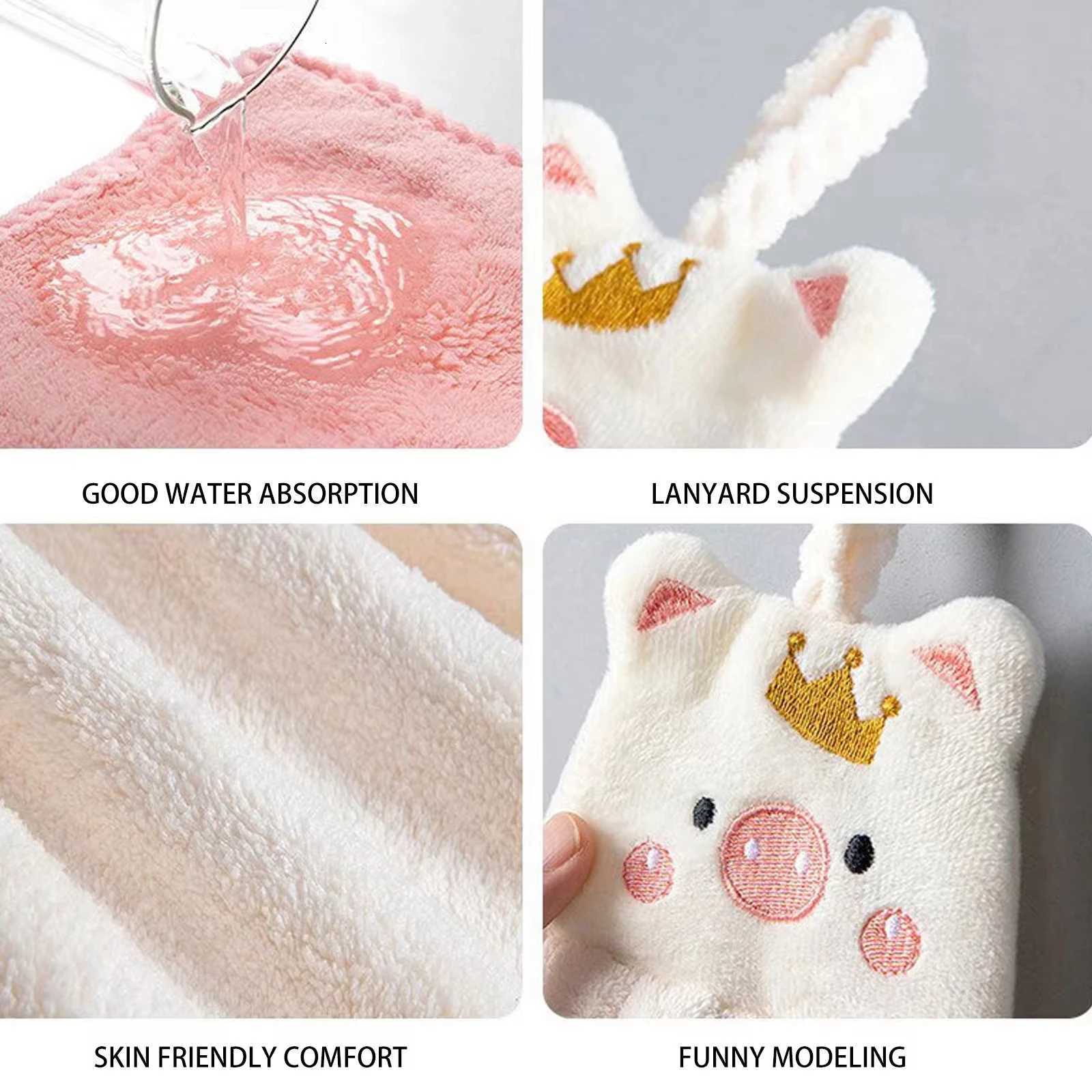Cute Pig Hand Towel Household Coral Velvet Terry Towels For Bathroom Kitchen Soft Hanging Loops Quick Dry Absorbent Cloths Towel C251210