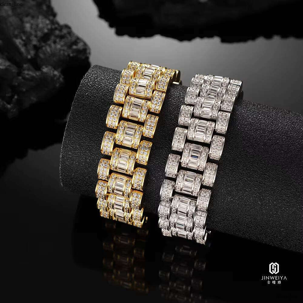 High Quality Hip Hop Men's 20mm Luxury VVS Moissanite 18k Gold Plated Iced Out Watch Chain Bracelet