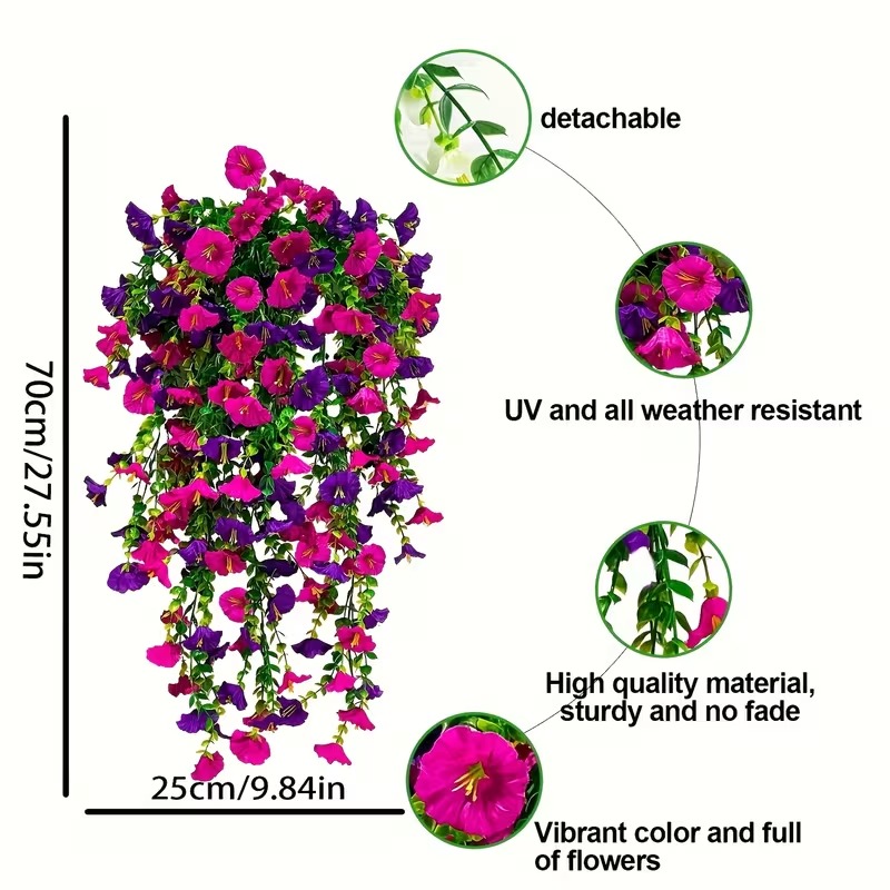 Four morning glory hanging decorations, paired with woven morning light and eucalyptus leaves, suitable for office and garden decoration, Thanksgiving