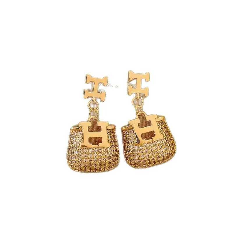 Metal H letter zircon bag earrings pendant earrings suitable for winter earrings wens unique niche design sense Y251210